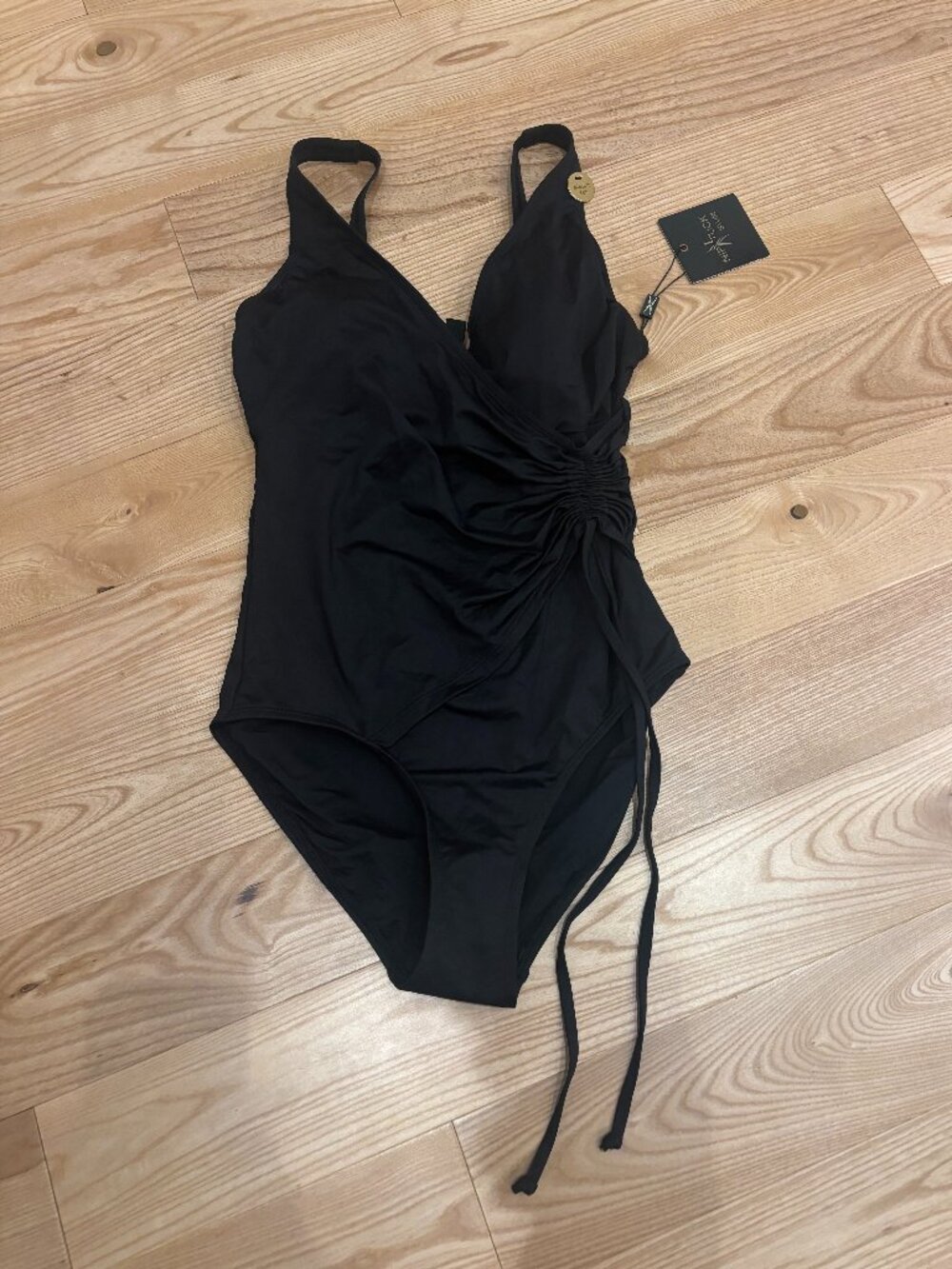 Nip Tuck Black One-Piece Swimsuit Ruched Tied Side | Women's US 6 NWT